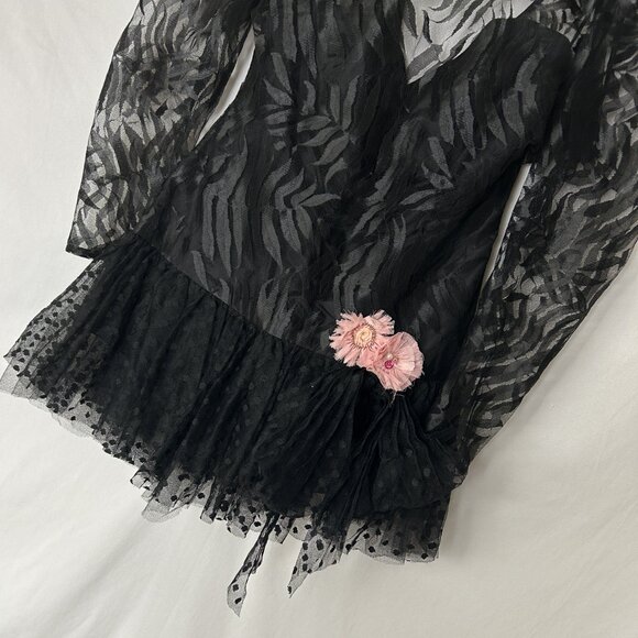 TD4 Vintage 80's Drop Waist Lace Party Dress Black Pink 11 - Picture 4 of 9